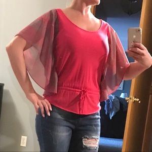 Pink top with contrast flowy sleeves
